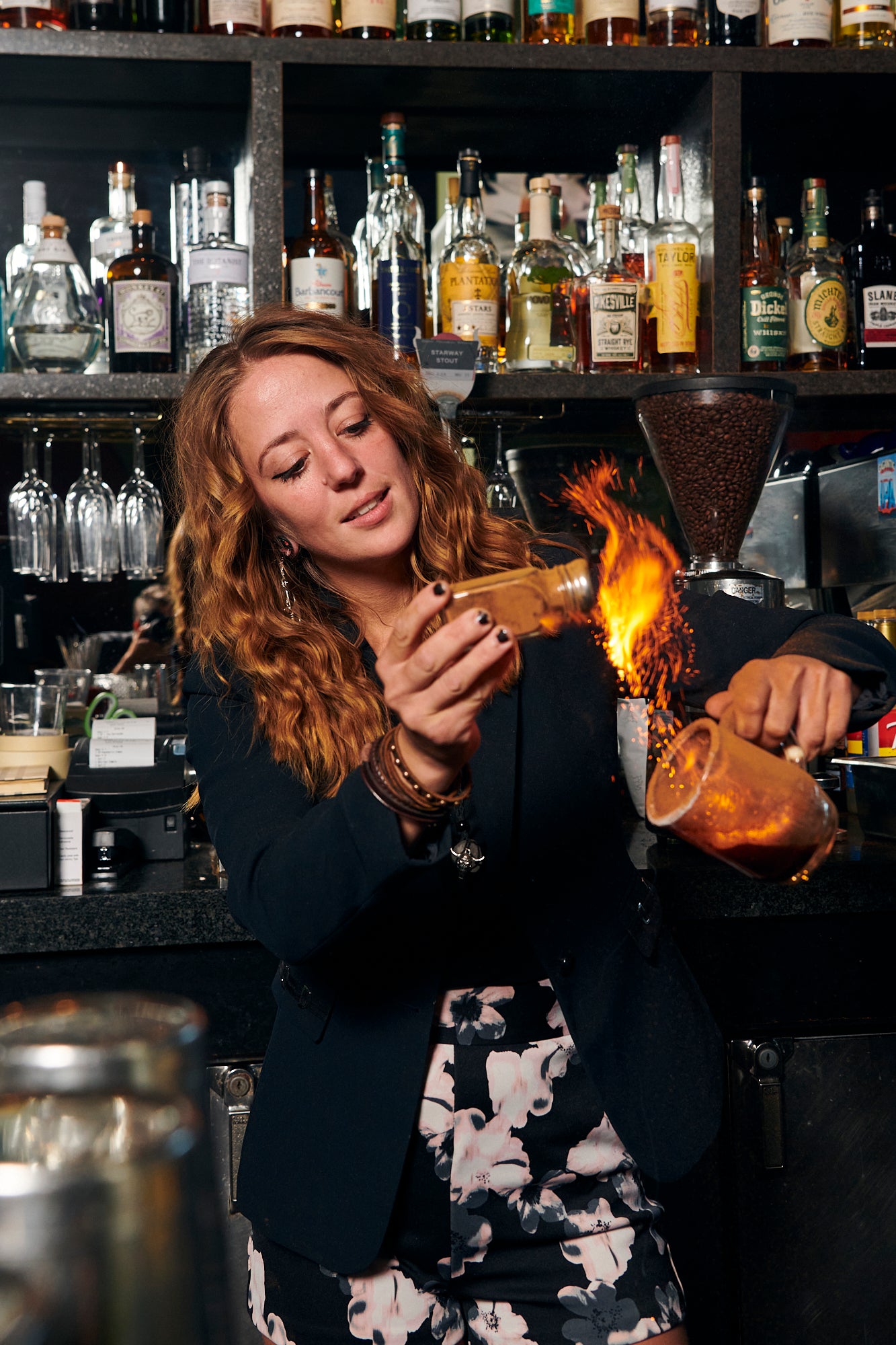 A bartender making a Spanish Coffee at Papa Haydn